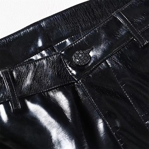 <b>Men's</b> <b>Black</b> Leather Coated Breathable Lightweight Casual Winter <b>Cargo</b> <b>Pants</b> Mid Waist Straight Fit Multiple Pockets Zipper Fly - Product Image 3
