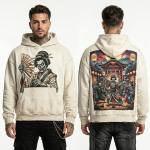 Sudadera con capucha blanca con cremallera para hombre, estilo industrial, con estampado gráfico de zombis, diseño vintage desgastado, chaqueta de forro polar estilo streetwear. - Product Image 3