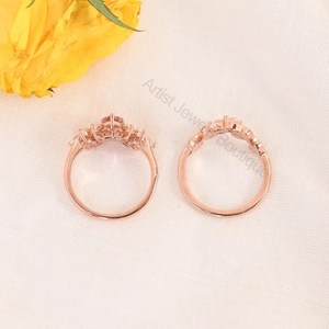 Natural Pink Tourmaline Bridal Ring Set 925 Sterling <b>Silver</b> & <b>Solid</b> Gold Fine Jewelry OEM ODM Wholesale Supplier - Product Image 4