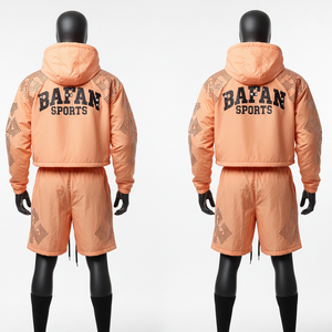 Ensemble short et veste coupe-vent pour homme en tissu polyester, vêtements d'entraînement avec impression par transfert thermique personnalisée, ensemble short coupe-vent pour homme, grandes tailles - Product Image 2