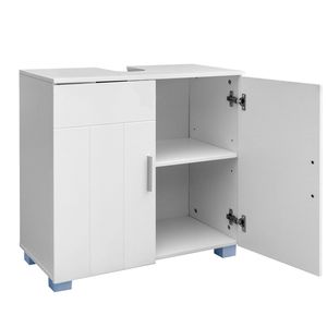 Mobile Bagno a Doppia Anta in Legno Massello con Specchio, da Terra, Bianco RT, Include Lavabo e Accessori - Product Image 4