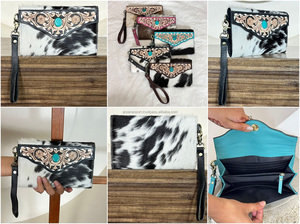 2026 Western Designer Pattern Hand Tooled Genuine Cowhide Leather Wallet with Zipper <b>Wristlet</b> Clutch Stylish Purse for Ladies - Product Image 3