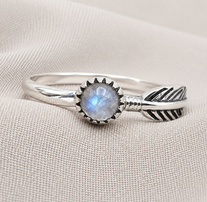Anillo de Plata de Ley 925 con Piedra Lunar Arcoíris de 6mm, Corte Redondo, Engaste de Garras, Estilo Bohemia con Hoja, para Uso Diario Unisex - Product Image 5
