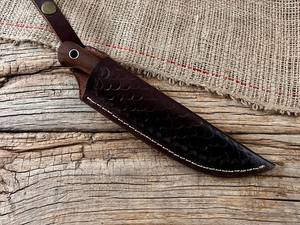 Couteau à Découper Personnalisé en Acier Inoxydable EDC à Lame Fixe, Manche en Bois, Étui en Cuir, OEM, Couteau Utilitaire de Chasse et de Camping à Lame Pleine - Product Image 6