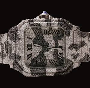 High Quality <b>Black</b> and White Moissanite Diamond Auto Date Features With Roman Numerals Square Dial Hip Hop Style <b>Man's</b> <b>Watch</b> - Product Image 1