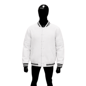 Chaqueta Varsity Blanca Clásica para Hombre, Informal, de Forro Polar y Poliéster, Color Sólido, Cuello Camisero, Corte Regular, para Otoño - Product Image 1