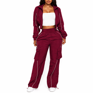 Conjunto Deportivo Cortavientos para Mujer, Pantalones Cargo y Chaqueta con Cierre, 2 Piezas, Nailon, OEM Personalizado - Product Image 3