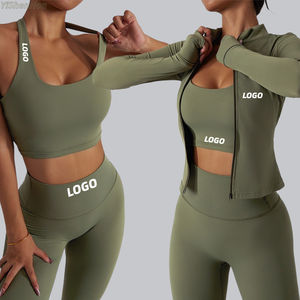 ชุดออกกำลังกายผู้หญิงขายส่ง เสื้อผ้าฟิตเนส กางเกงโยคะยกกระชับสะโพก เสื้อแขนยาว ชุดออกกำลังกาย 3 ชิ้น - Product Image 1