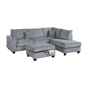 Set Divano Contemporaneo in Corduroy a 3 Pezzi Colore Nebbia: Divano LAF con Chaise Longue RAF e Sezione a L per Soggiorno - Product Image 2