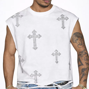 Custom Logo <b>Rhinestone</b> Print Sleeveless Men's Gym Tank <b>Top</b> 100% Polyester Quick Dry Breathable Fitness and Training Shirts - Product Image 1