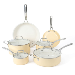 High Performance Non Stick Cooking <b>Set</b> With Copper Ceramic Interior Heavy Duty Aluminum Base Tempered Glass Lids - Product Image 1