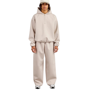 Mens Oversized Quarter Zip Hoodie with Wide Leg Open Hem <b>Trousers</b> Relaxed Tracksuit Elastic Waist Long Sleeve Lounge Set Fashion - Product Image 1