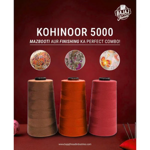 Fil à coudre Bajaj Kohinoor 5000 mètres, fil en polyester haute résistance pour la couture, la broderie et l'usage industriel - Product Image 1