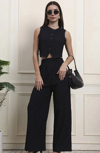 ชุดเซ็ตพิมพ์ลายสำหรับผู้หญิง เสื้อครอปแขนกุด กางเกงขายาวเอวสูง ชุดลำลองสองชิ้นสำหรับฤดูร้อน แฟชั่นทันสมัย - Product Image 2