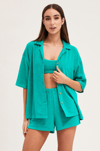 Ensemble de pyjama deux pièces en crêpe de coton de haute qualité, style français, avec haut court à manches courtes et col en V et pantalon long. - Product Image 5