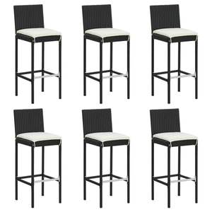Juego de 6 Taburetes de Bar Altos de Mimbre Sintético Negro con Reposapiés - Product Image 1