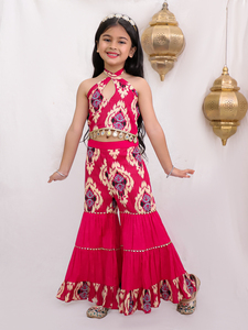 ชุดเสื้อแขนกุดผ้าฝ้ายทอพิมพ์ลายแบบนามธรรม Titrit และกางเกง Sharara - สีแดง - Product Image 4