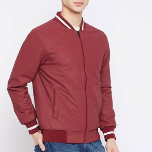 Blouson bomber rouge pour homme avec fermeture éclair et poches, vêtement décontracté pour l'automne - Product Image 2