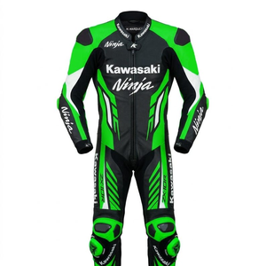 ชุดแข่งรถมอเตอร์ไซค์หนังวัว/หนังจิงโจ้แบบสั่งทำพิเศษ Unisex Rawasaki 1 ชิ้น พร้อมแผ่นป้องกันหลัง CE Level 2 - Product Image 1