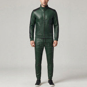 Ensemble de survêtement en cuir audacieux avec veste zippée et pantalon assorti offrant un look moderne pour homme - Product Image 3