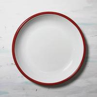 Assiette Ronde en Émail Blanc avec Bord Bleu, Design Simple, Assiette Plate pour Dîner, Écologique, Sûre pour les Aliments, Plat de Présentation Émaillé, Nouveauté
