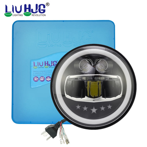 LiuHJG 53W H4 IP67 Phare Rond de 7 Pouces avec Anneaux Halo Angel Eyes, Feux de Jour DRL, Clignotants Ambrés, Phare LED Tout-Terrain - Product Image 1