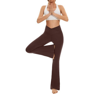 Women's Slim Fit High Waist Flared <b>Leggings</b> Breathable Anti-Bacterial Seamless Dark <b>Brown</b> Active Wear Gym Yoga - Product Image 1