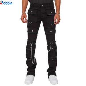Pantalones Cargo Desgastados para Hombre, Corte Slim, Múltiples Bolsillos, Tallas Grandes, Pantalones de Mezclilla para Hombre, Bolsillos Laterales, Cintura Media, Cierre de Botón y Cremallera - Product Image 3