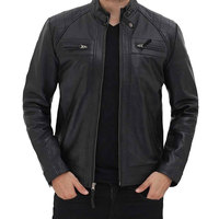 Blouson Bomber en Cuir de Vachette Noir Écologique pour Homme, Col Montant, Fermeture Éclair, Manches Classiques, Couleur Unie, Coupe Slim Hiver
