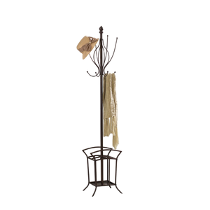 Antique Brass Iron Coat Rack with Umbrella Stand and <b>Hat</b> Hook for Home Decoration Vintage Style Metal Handicraft Frame Structure - Product Image 1