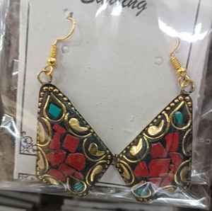 Hot Selling Bohemian Style Women's Brass <b>Drop</b> Earrings Mosaic Design Gift Jewelry From India - Product Image 1