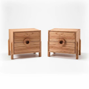 Table de chevet moderne en chêne massif à 2 tiroirs, style scandinave minimaliste, armoire de rangement pour chambre à coucher - Product Image 1
