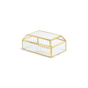 Luxury Gold Brass Glass Jewelry <b>Box</b> Ribbed Glass Trinket <b>Box</b> Decorative <b>Keepsake</b> Chest Vintage Wedding Jewelry Storage Case <b>Box</b> - Product Image 3