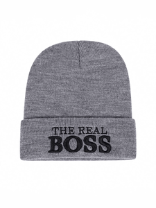 The Real Boss Bonnet brodé unisexe, style décontracté, noir, blanc, gris, 56-58CM, en acrylique tricoté - Product Image 5
