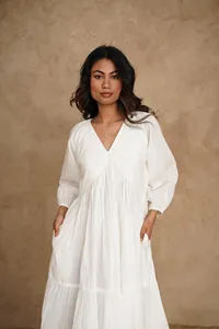 Robe longue d'été élégante pour femmes, coupe ample, col en V, manches longues, style bohème - Product Image 4