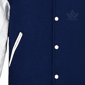 Custom Men's Navy White Varsity <b>Jacket</b> Embroidered Patch Preppy Style V-neck Breathable Quick Dry <b>Fleece</b> <b>Lining</b> Winter Outerwear - Product Image 3