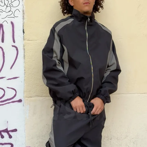 Custom Men's Side Button Flared <b>Nylon</b> Windbreaker <b>Jogger</b> Set Loose Casual Cargo Tracksuit Fully customized embroidery for logos - Product Image 6