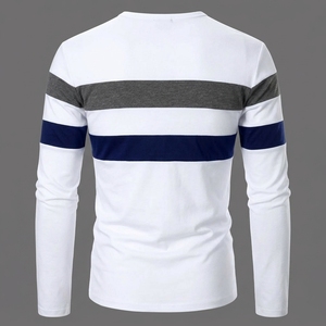 Mens Fashion Striped Henley Shirts Long Sleeve Casual Slim Fit T Shirts Comfortable Color Block Cotton Pullover Tee Shirt - Product Image 3