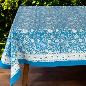 ผ้าปูโต๊ะพิมพ์ลายบล็อกสีน้ำเงินและสีขาว ผ้าปูโต๊ะพิมพ์ลายบล็อกอินเดียสีน้ำเงิน ผ้าปูโต๊ะลินิน - Product Image 4