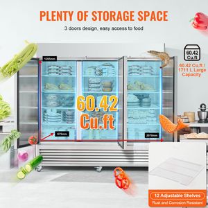 Commercial 60.42 Cu.ft Stainless Steel Upright <b>Freezer</b> with Auto Defrost 3-Door Reach 82.5" 12" Single & Double Doors - Product Image 4