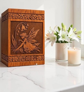 Personalized American Style Fairy Engraved Eco-Friendly Durable Natural Wood Finish <b>Memorial</b> Cremation Urn <b>Box</b> - Product Image 1