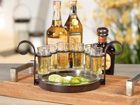 Set Gelas Shot Kaca Mewah Dengan Dudukan Logam Alas Kayu Nampan Sajian Peralatan Minuman Bar Set Sajian Pesta