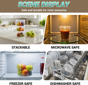 Contenants alimentaires en plastique PP de 32 oz pour soupes et plats à emporter, avec couvercles hermétiques, transparents, jetables, design moderne, pour fêtes - Product Image 3