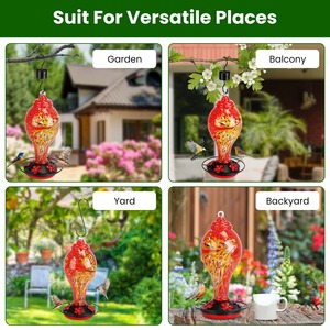 1 pezzo mangiatoia per colibrì in vetro soffiato a mano 33OZ decorazione da giardino 5 porte di alimentazione dei fiori e gancio appesa per fossato - Product Image 4