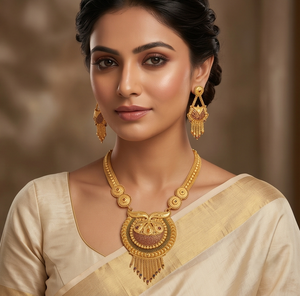 DIVYORO Gold Plated Classic Copper & Brass <b>Necklace</b> Earring <b>Set</b> for Women-<b>Wedding</b> Engagement Festive Anniversary Party Occasions - Product Image 3