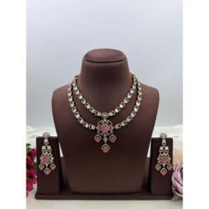 Indian Ethnic Charvi Premium Victorian Double Layer Gold Plated Bridal Wedding Necklace Set with Ring - Product Image 6