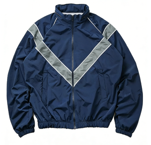 <b>Men's</b> <b>Black</b> Windproof Racer <b>Jacket</b> With Gray V-Stripe Zipper Front Sporty Style Autumn Wear - Product Image 3