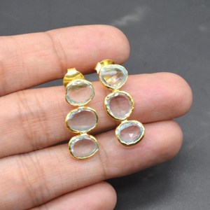 Pendientes colgantes de topacio azul natural hechos a mano, piedra de nacimiento de diciembre, con baño de oro vermeil, nuevo diseño, joyería en venta. - Product Image 3