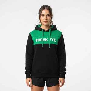 <b>Women's</b> Color Blocked Hoodie Black <b>Green</b> <b>Fleece</b> Sweatshirt with Front Logo and Pockets Regular Fit Autumn Wear - Product Image 1