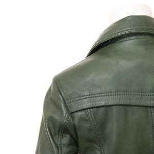 <b>Women's</b> Green Genuine Leather <b>Double</b> <b>Breasted</b> <b>Coat</b> With Belt Turn-down Collar Full Sleeve Wholesale Supplier - Product Image 5
